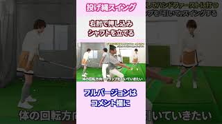 ハンドファーストは右肘で押し込みシャフトを立てる